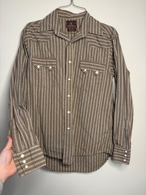 Vintage Lucky Brand Brown and Cream Striped Western Button-Down Shirts